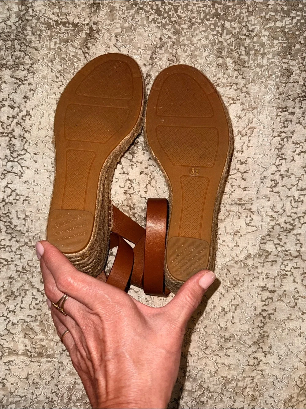 Tory Burch Silver Toe & Brown Ankle Espadrille Wedge Sandals